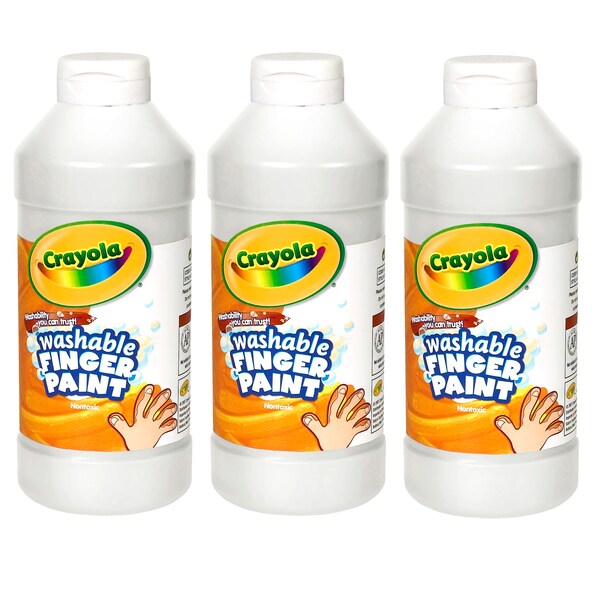 Washable Finger Paint, White, 16 oz. Bottle, PK3